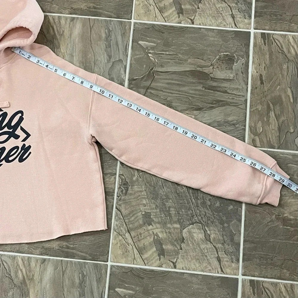 Pink Cropped Hooded Sweatshirt Long Sleeve Strong By Summer Hoodie - Picture 5 of 7